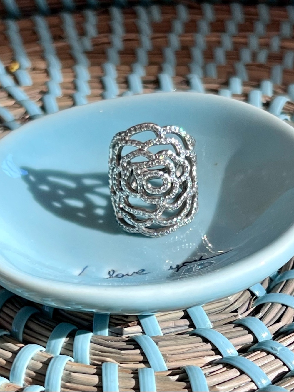 Pandora Silver Rose Cutout Ring with Sparkling Accents